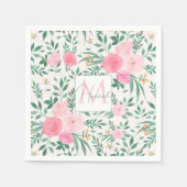 白エレガント桃花水彩フローラ スタンダードカクテルナプキン (正面)