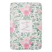 白エレガント桃花水彩フローラ バスマット (正面縦)