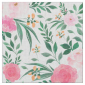 白エレガント桃花水彩フローラ ファブリック (クローズアップ)