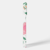 白エレガント桃花水彩フローラ iPhoneケース (右側面)