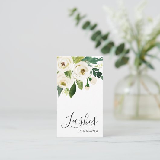 白エレガント水カラーフローラバラ 名刺 (スタンド正面)