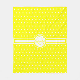 白エレガント水玉模様オンイエローモノグラム フリースブランケット