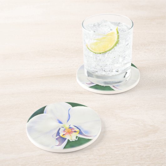 白エレガント水色のラン絵を描ド コースター (側面)