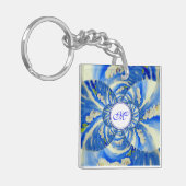 白エレガント水色フローラオ絵を描キッド キーホルダー (正面左)