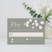 白エレガント水色フローラセージ緑RSVP 出欠カード (スタンド正面)