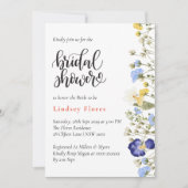 白エレガント水色フローラブライダルシャワー 招待状 (正面)