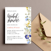 白エレガント水色フローラブライダルシャワー 招待状