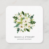 白エレガント水色フローラブーケ スクエア名刺 (正面)