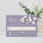 白エレガント水色フローララベンダーRSVP 出欠カード (スタンド正面)