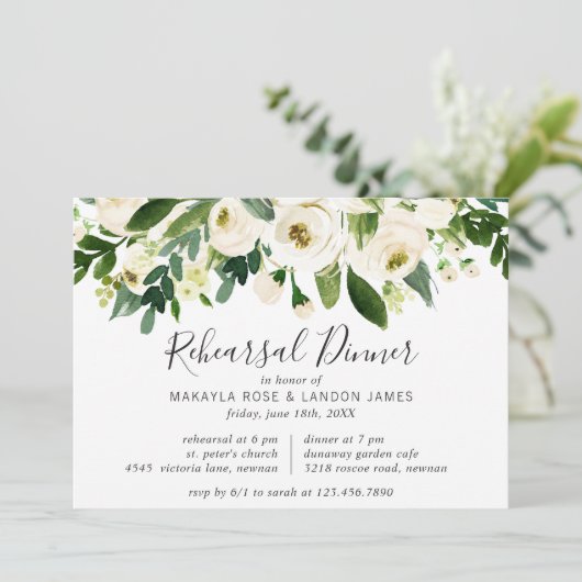 白エレガント水色フローラリハーサルディナー 招待状 (スタンド正面)