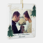 白エレガント水色木我々の初めてのクリスマス セラミックオーナメント (右)