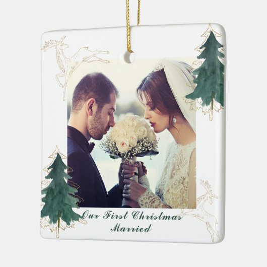 白エレガント水色木我々の初めてのクリスマス セラミックオーナメント (左)