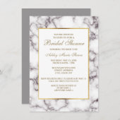 白エレガント灰色の大理石金ゴールドトリムブライダルシャワー 招待状 (正面/裏面)