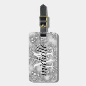 白エレガント灰色の大理石 |モノグラムカスタム ラゲッジタグ (正面縦)