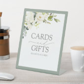 白エレガント灰色の緑のフローラカードとギフト 台座サイン (インサイチュ)