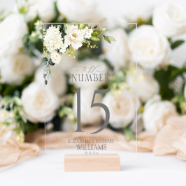 白エレガント灰色の緑のフローラテーブル番号 アクリルサイン