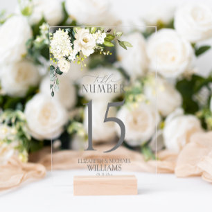 白エレガント灰色の緑のフローラテーブル番号 アクリルサイン