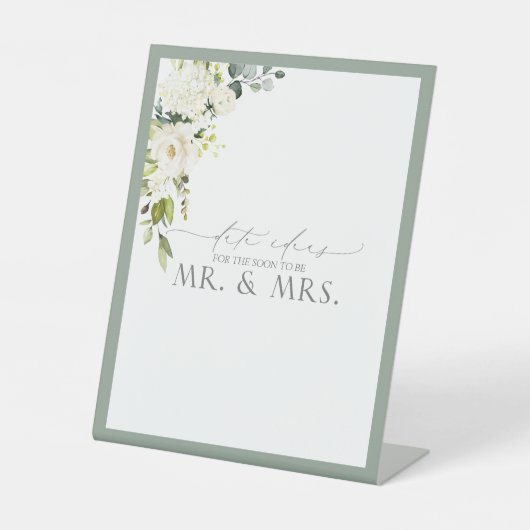 白エレガント灰色の緑の水の色の日付アイディア 台座サイン (正面)