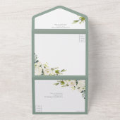 白エレガント灰色の緑の水色フローラ オールインワン招待状 (外側)
