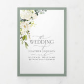 白エレガント灰色の緑の結婚食事の3倍 三つ折り招待状 (カバー)