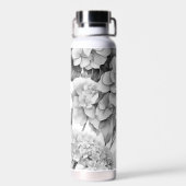 白エレガント灰色の黒フローラ水色 ウォーターボトル (背面)