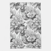 白エレガント灰色の黒フローラ水色 キッチンタオル (縦)