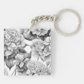 白エレガント灰色の黒フローラ水色 キーホルダー (裏面)