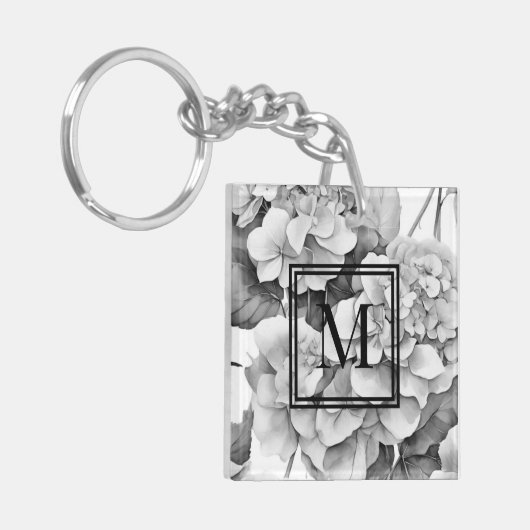 白エレガント灰色の黒フローラ水色 キーホルダー (正面左)