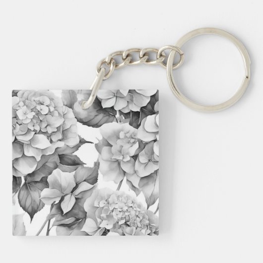 白エレガント灰色の黒フローラ水色 キーホルダー (裏面)