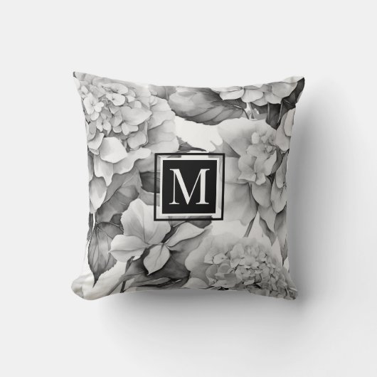 白エレガント灰色の黒フローラ水色 クッション (正面)