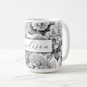 白エレガント灰色の黒フローラ水色 コーヒーマグカップ (正面右)