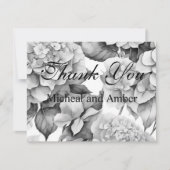 白エレガント灰色の黒フローラ水色 サンキューカード (正面)