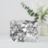 白エレガント灰色の黒フローラ水色 サンキューカード (スタンド正面)