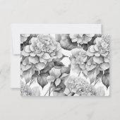 白エレガント灰色の黒フローラ水色 セーブザデート (裏面)