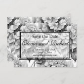 白エレガント灰色の黒フローラ水色 セーブザデート (正面/裏面)