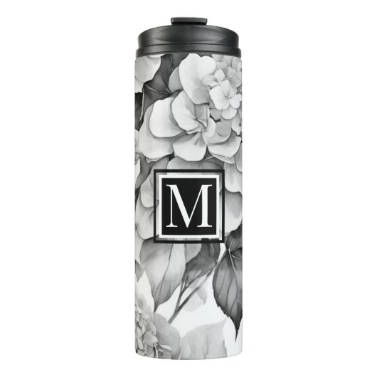 白エレガント灰色の黒フローラ水色 タンブラー (正面)