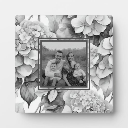 白エレガント灰色の黒フローラ水色 フォトプラーク (正面)