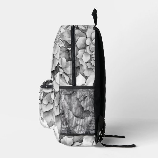 白エレガント灰色の黒フローラ水色 プリントバックパック (右)