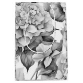 白エレガント灰色の黒フローラ水色 ミディアムペーパーバッグ (正面)