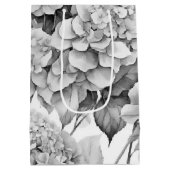 白エレガント灰色の黒フローラ水色 ミディアムペーパーバッグ (裏面)