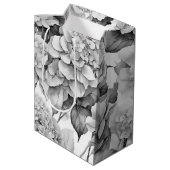 白エレガント灰色の黒フローラ水色 ミディアムペーパーバッグ (裏面アングル)