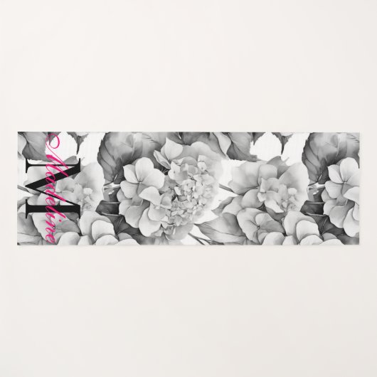 白エレガント灰色の黒フローラ水色 ヨガマット (正面(横))