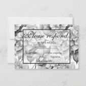 白エレガント灰色の黒フローラ水色 出欠カード (正面)