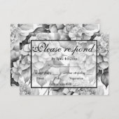 白エレガント灰色の黒フローラ水色 出欠カード (正面/裏面)