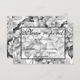 白エレガント灰色の黒フローラ水色 出欠カード