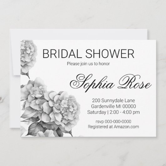 白エレガント灰色の黒フローラ水色 招待状 (正面)