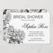 白エレガント灰色の黒フローラ水色 招待状 (正面/裏面)