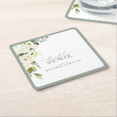 白エレガント灰色グリーンウォーターブライダルシャワー スクエアペーパーコースター (アングル)