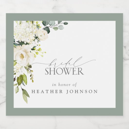 白エレガント灰色グリーンウォーターブライダルシャワー スパークリングワインラベル (シングルラベル)