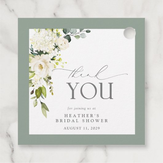 白エレガント灰色グリーンウォーターブライダルシャワー フェイバータグ (裏面)